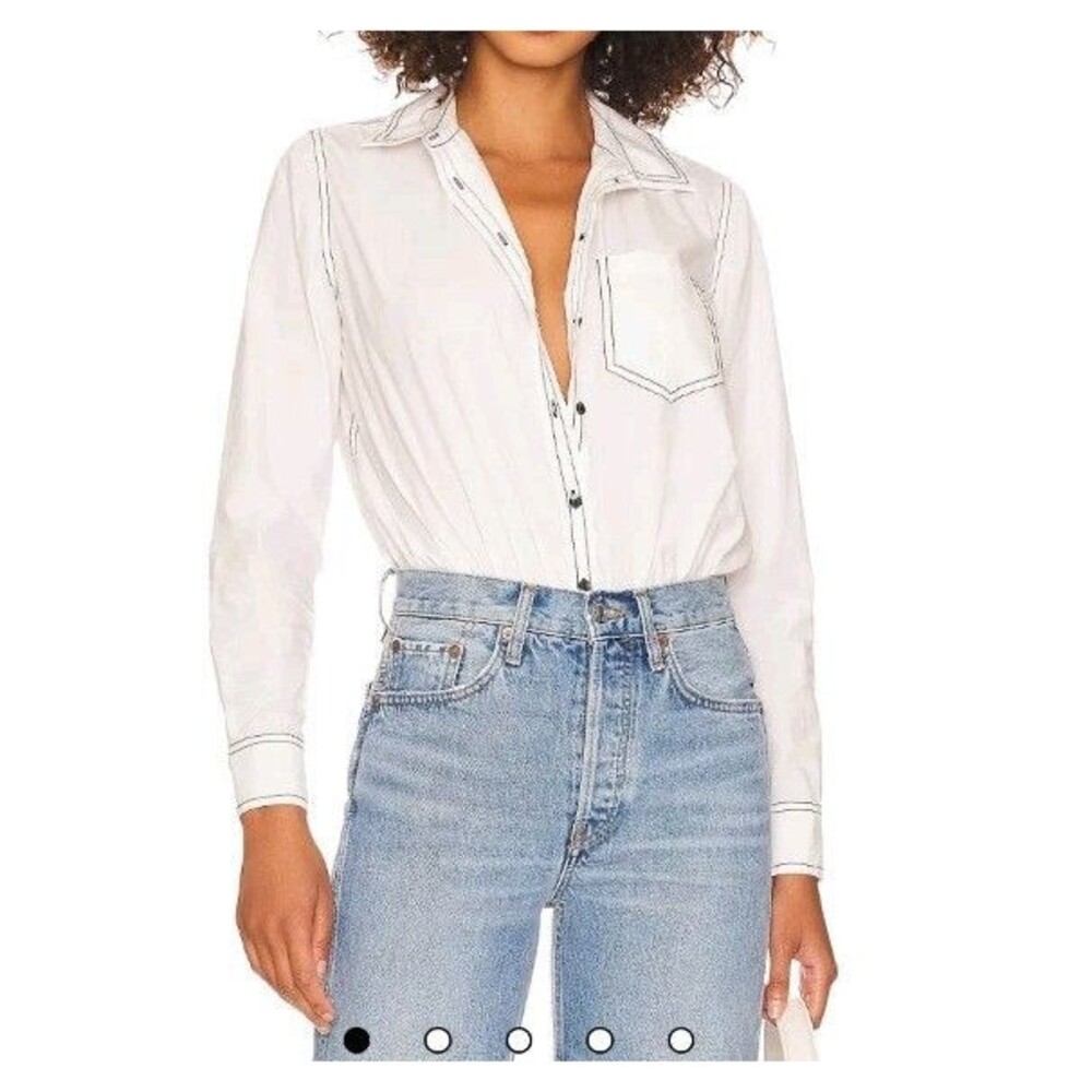 FREE PEOPLE Intimately Power Move Bodysuit Button up White Shirt Size Small